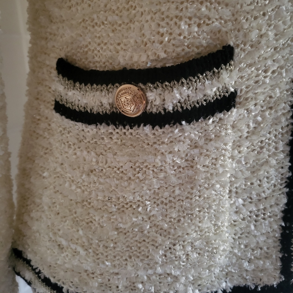 Vintage White Black Knit Sweater S - Picture 5 of 10